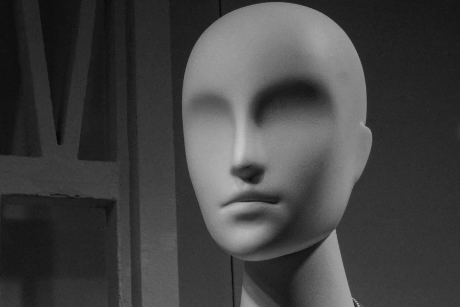 A white Styrofoam mannequin head