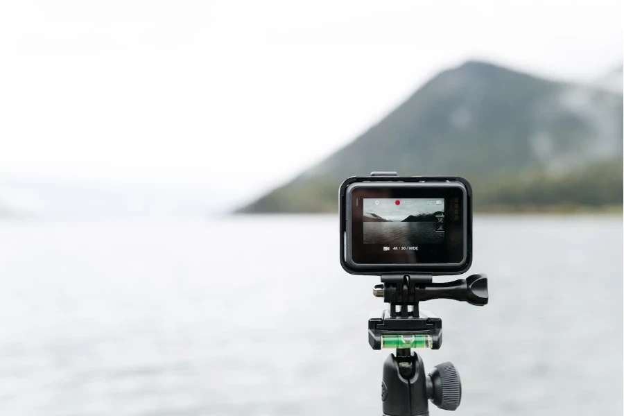 Action camera looking out over a body of water