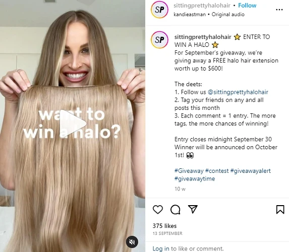 Uma imagem da página do Instagram de Sitting Pretty Halo Hair