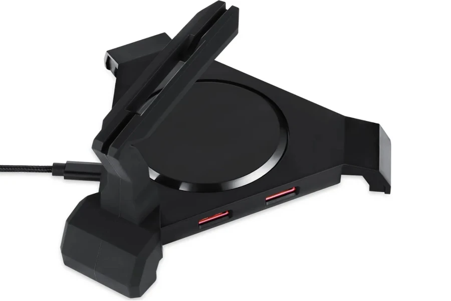 Black mouse bungee with red-colored USB ports