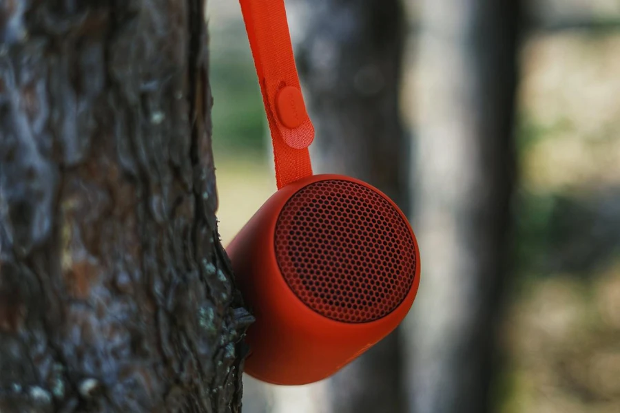 Bluetooth speaker hanging on a tree