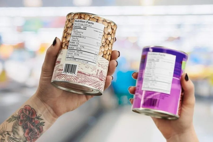 Canned food containing nutritional facts on the packaging