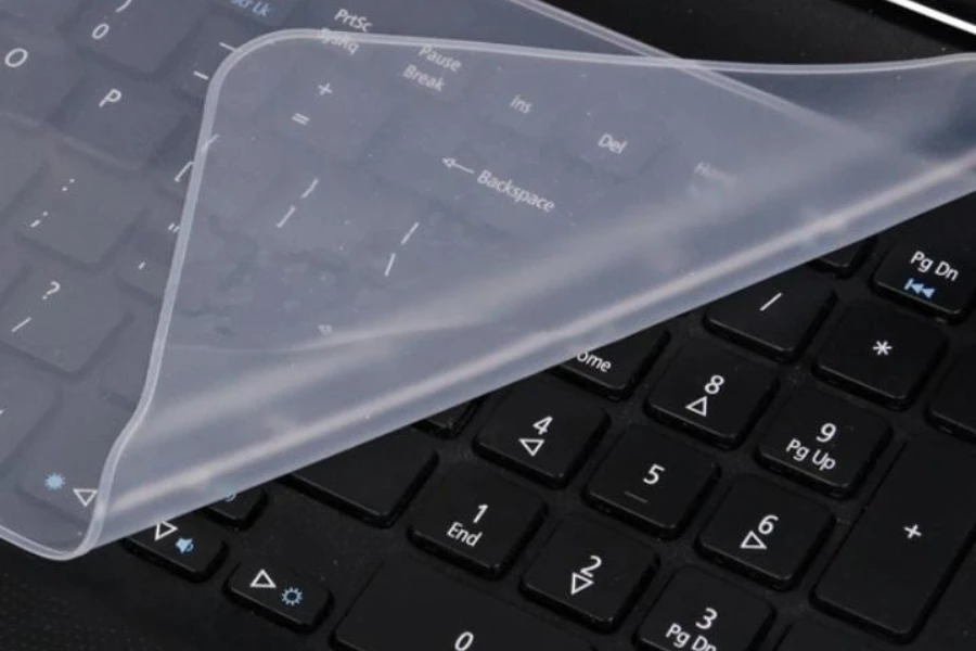 Close-up image of a transparent keyboard cover on a laptop