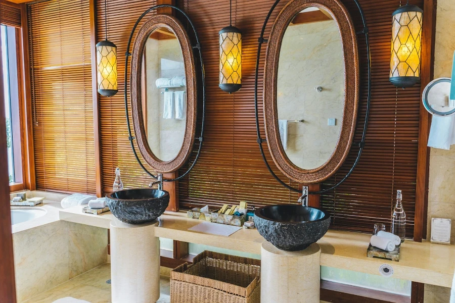 Dual sink vanity with bathroom ceiling lights