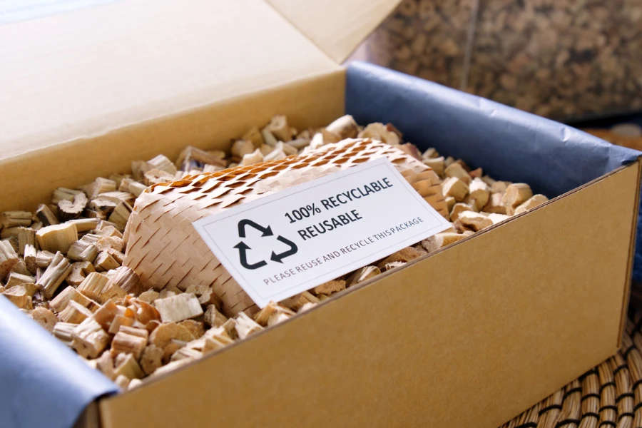 Eco-friendly care sign on a packaging carton box