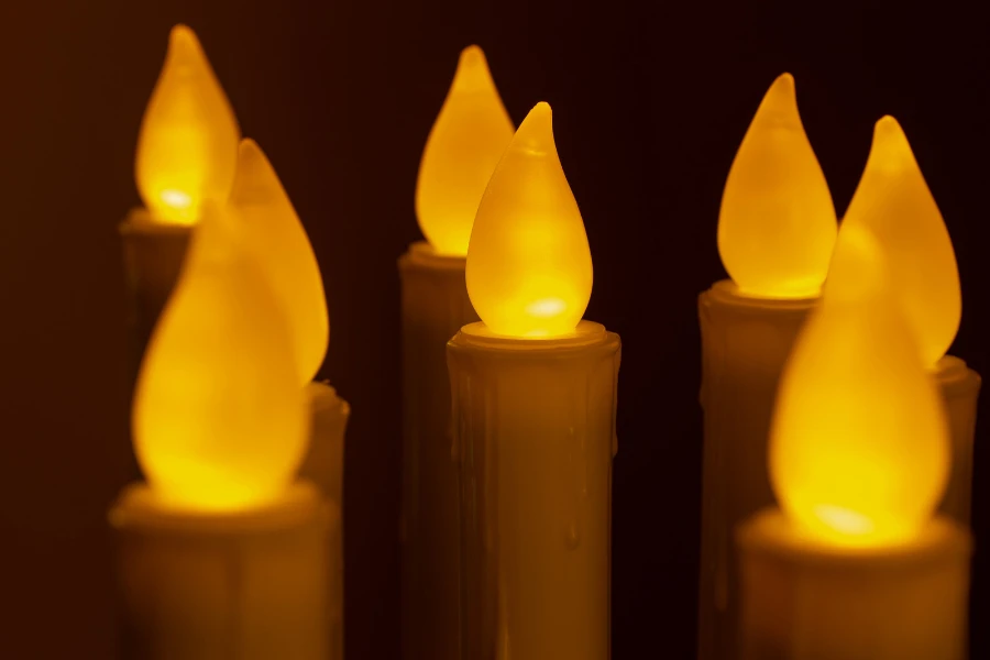 Flameless candles in a dark room