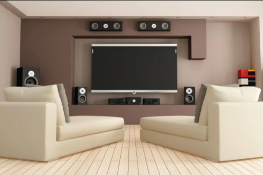 home theater for small rooms with compact speakers and sound bars