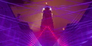 Laser lights used to light a building