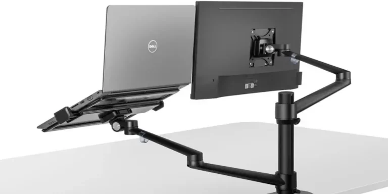 Monitor stand with a monitor and a laptop