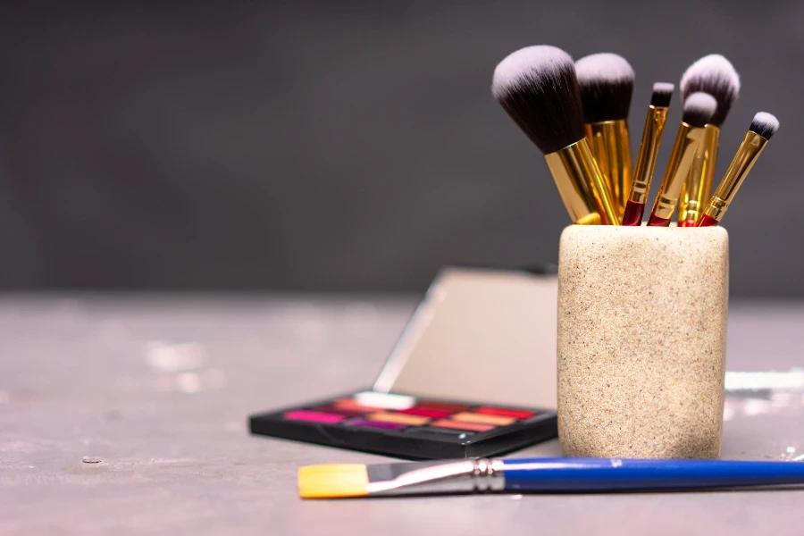 Multiple makeup brushes in a cream container