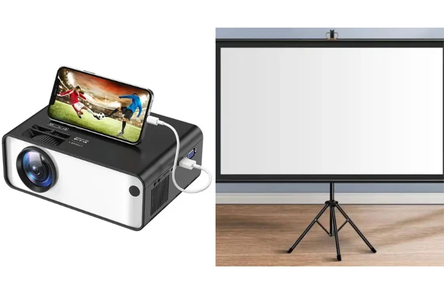 portable mini projector and foldable display screen