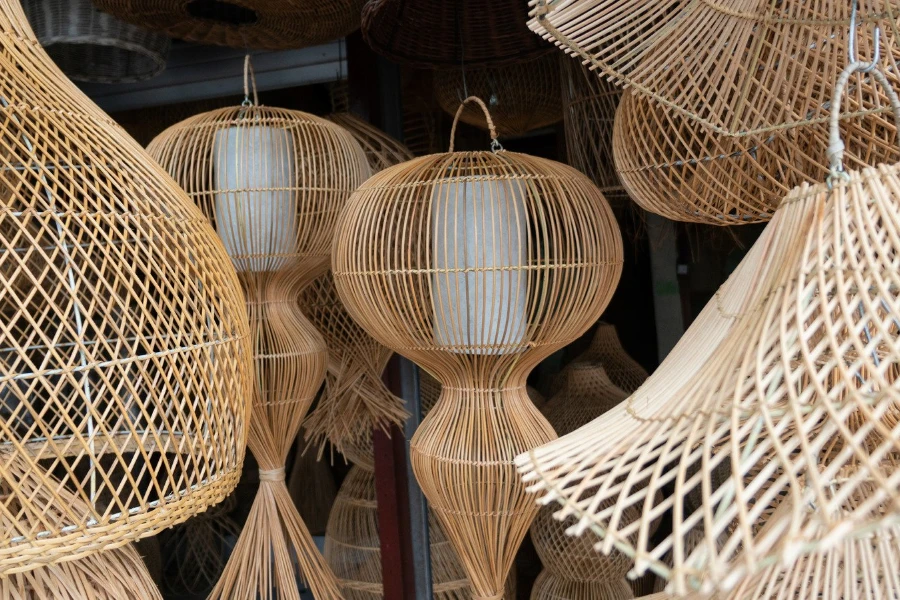Rattan floor lamps and lamp shades