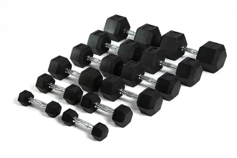Rubber-coated solid steel weights dumbbell sets
