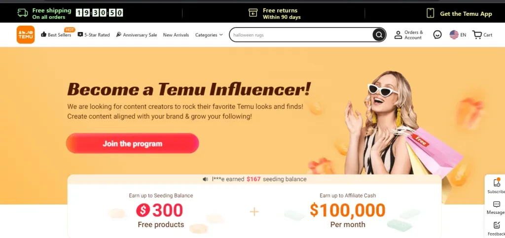 Temu menawarkan program influencer dengan penghasilan $100,000 per bulan