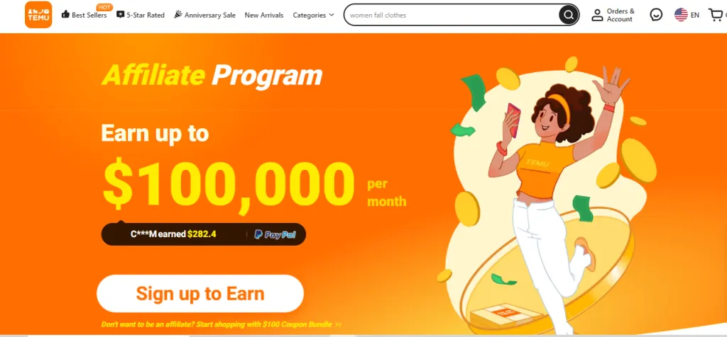 Temu offers up to 20% commission for its affiliate program