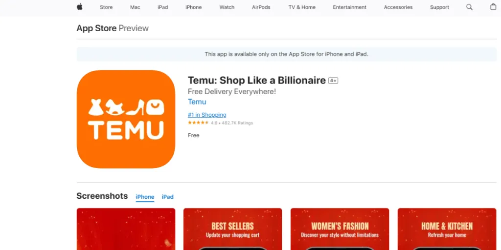 Temu: The number 1 shopping app in Apple App Store