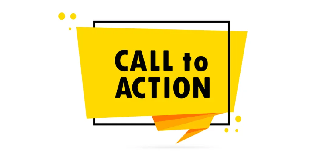 Yellow speech bubble with the text call to action
