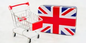 Business concept photo - shopping cart with british flag
