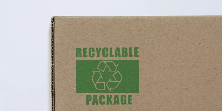 Cardboard pakage with recycling symbol