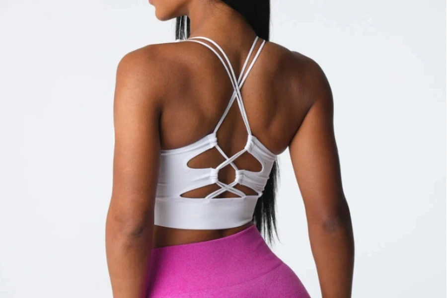 Double Shoulder Straps Sweet Crisscross Open Back Sports Bra Corset Top