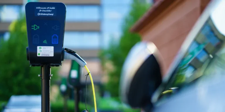 Electric Volkswagen charging at Partking Lot in Gothenburg