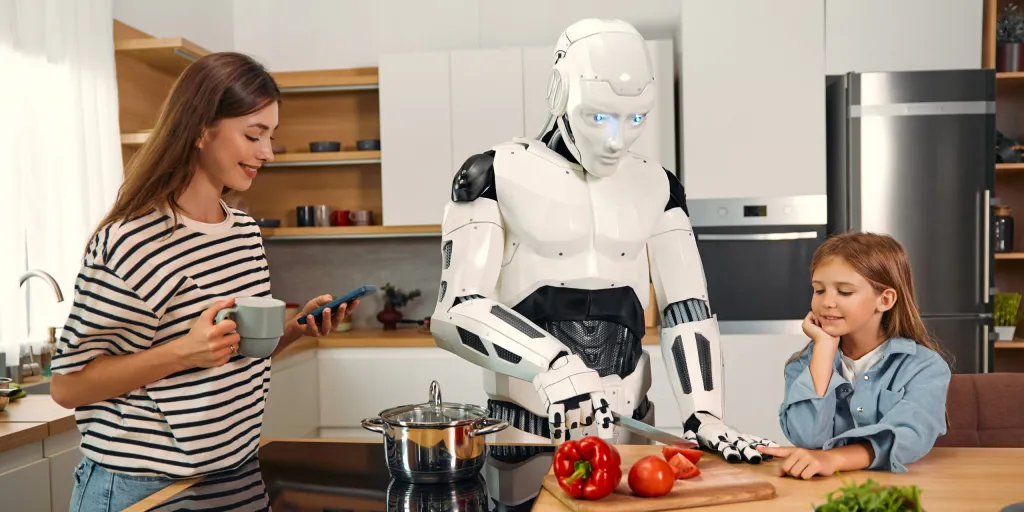 Robot with family at home