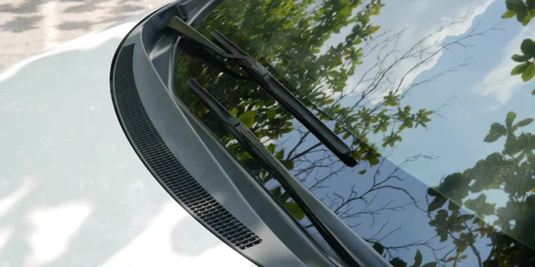 Windshield wipers of a white car