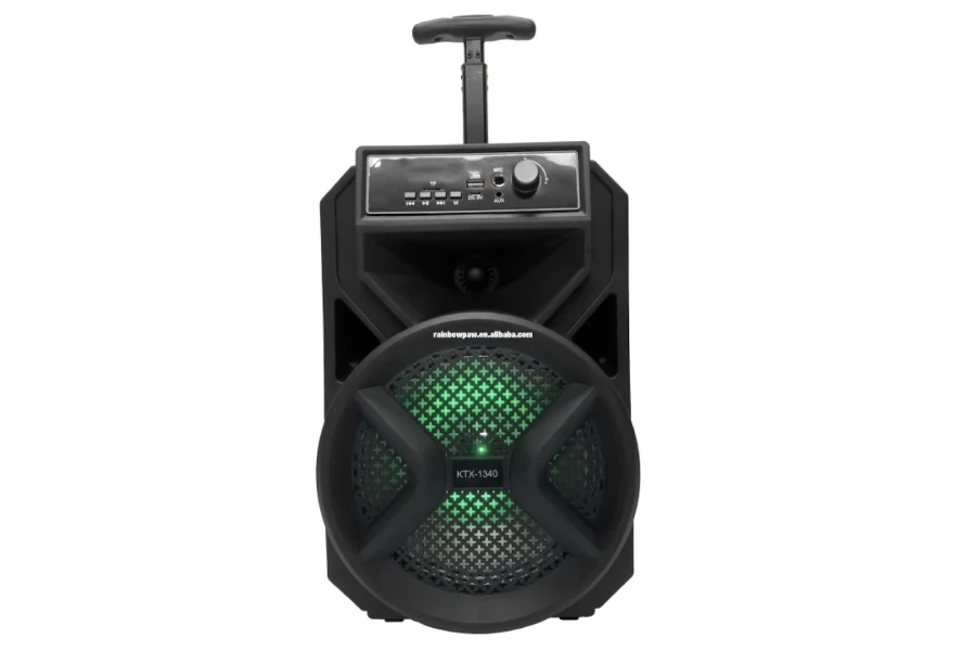 Un reproductor de karaoke con altavoz y woofer integrados.