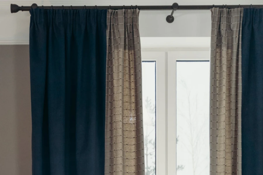 Blue and gray two-tone curtains