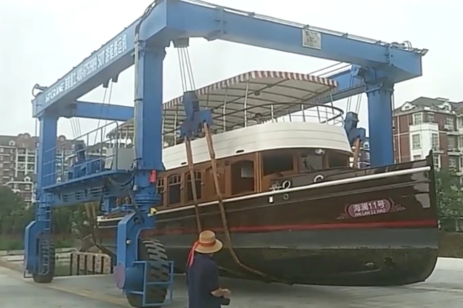boat gantry being operated by remote control