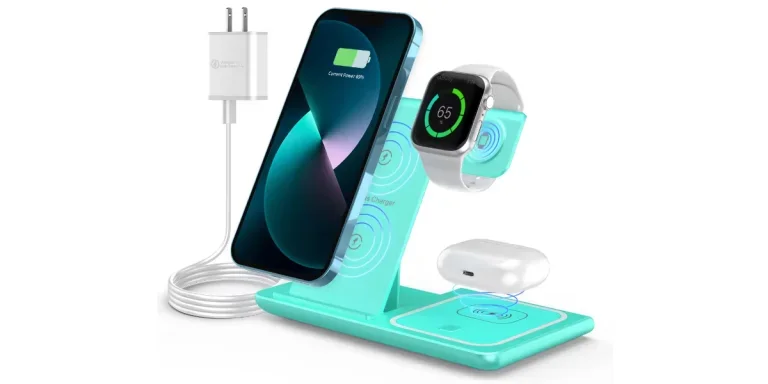 Charging station showing how to charge 3 Apple devices