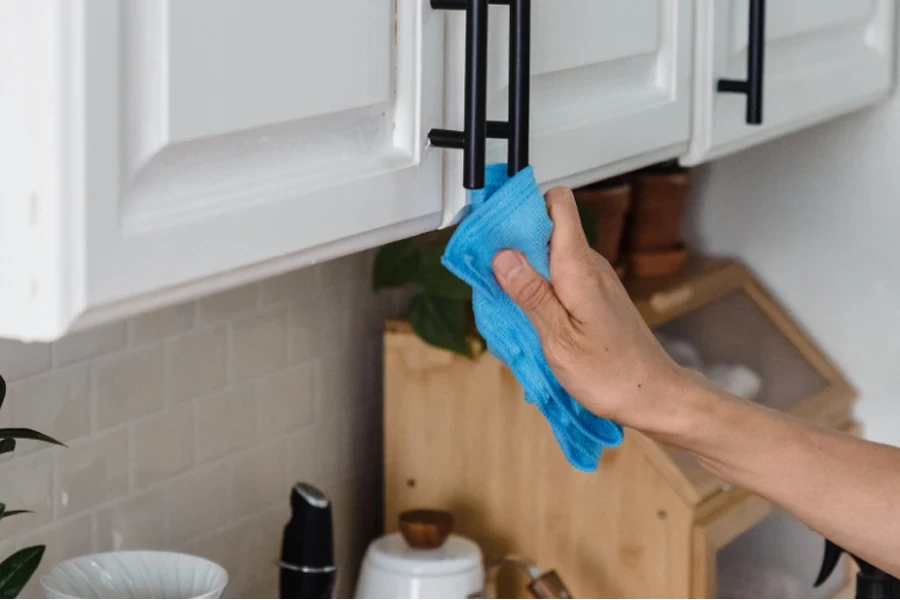 cleaning with microfiber towel