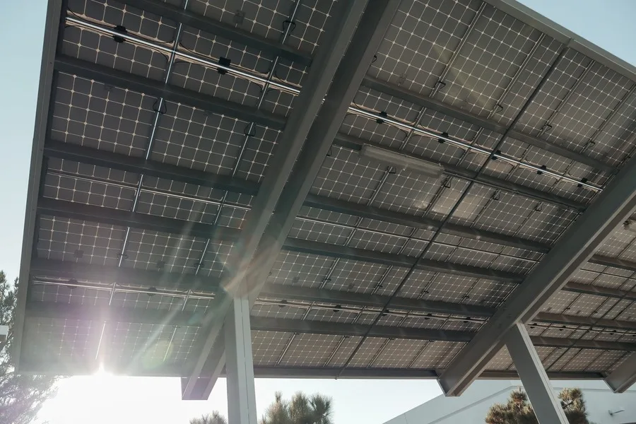 Close-up of solar panels installed without roofing materials beneath