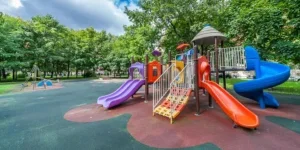 Colorful outdoor playground equipment at a park