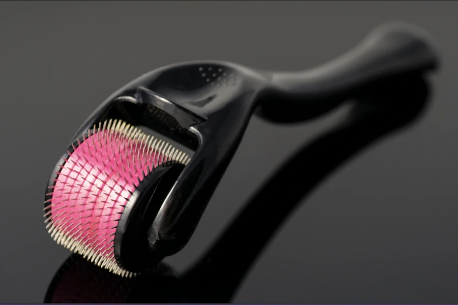 Derma roller with a black handle