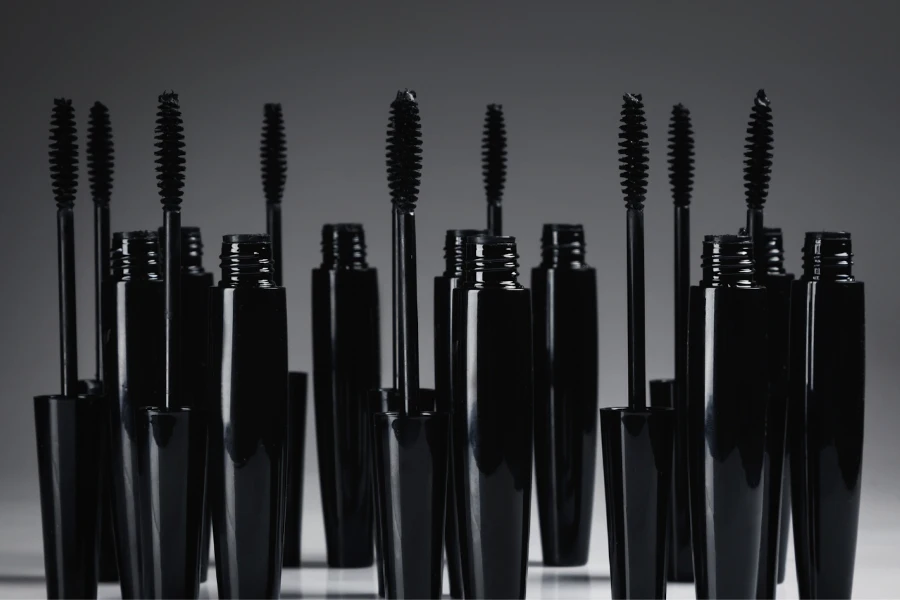 Different mascaras arranged on a table