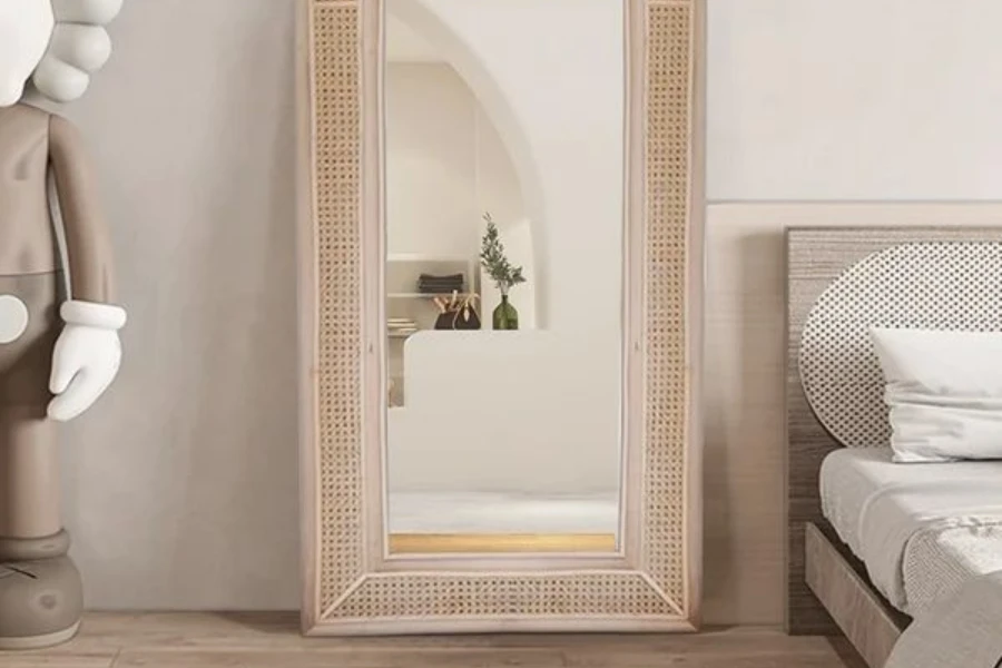 Espejo de cuerpo entero con marco de madera maciza, espejo de piso con  soporte, espejo de pared vertical y horizontal, para dormitorio, sala de  estar