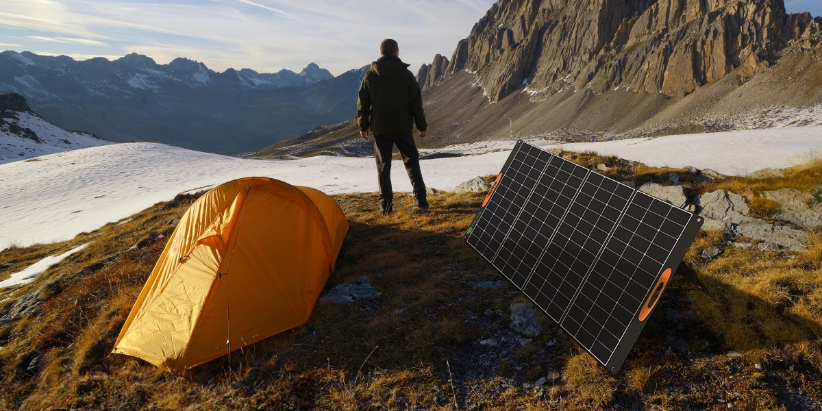 Foldable solar panels charging a portable power station