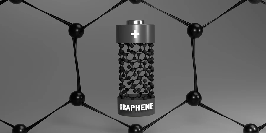 Graphen-Batteriekonzept, umrahmt von Atomzellen-Sechskantverbindungen
