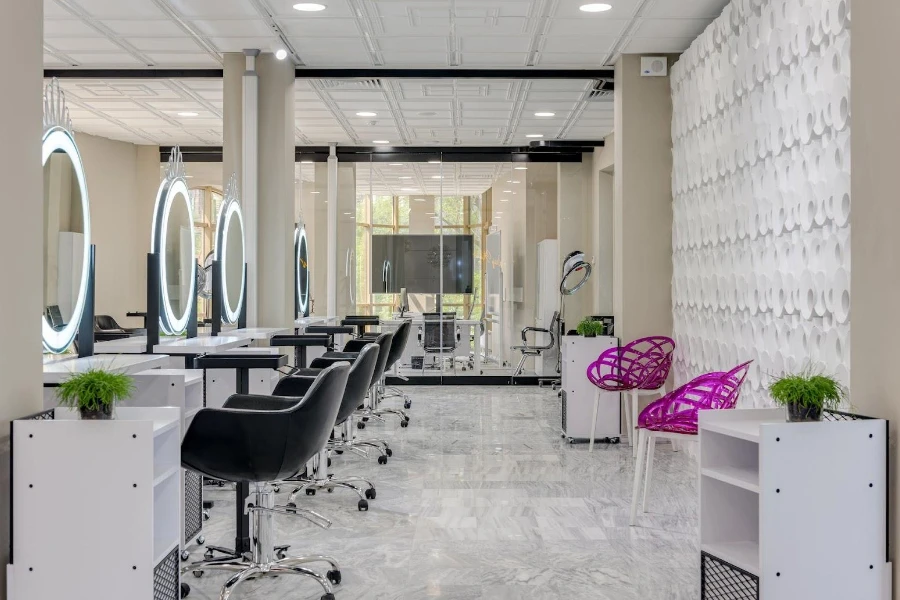 Interior of salon with beauty chairs