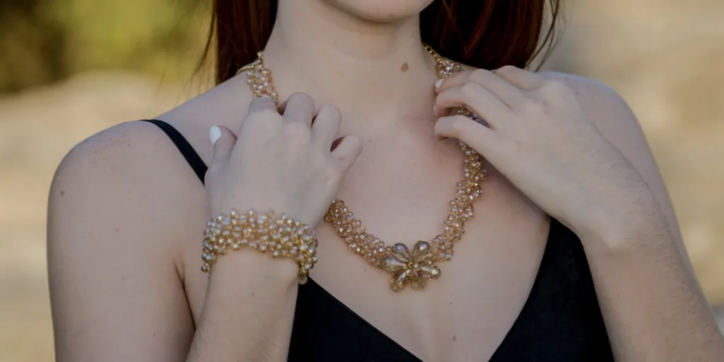 Lady wearing a stylish necklace and bracelet