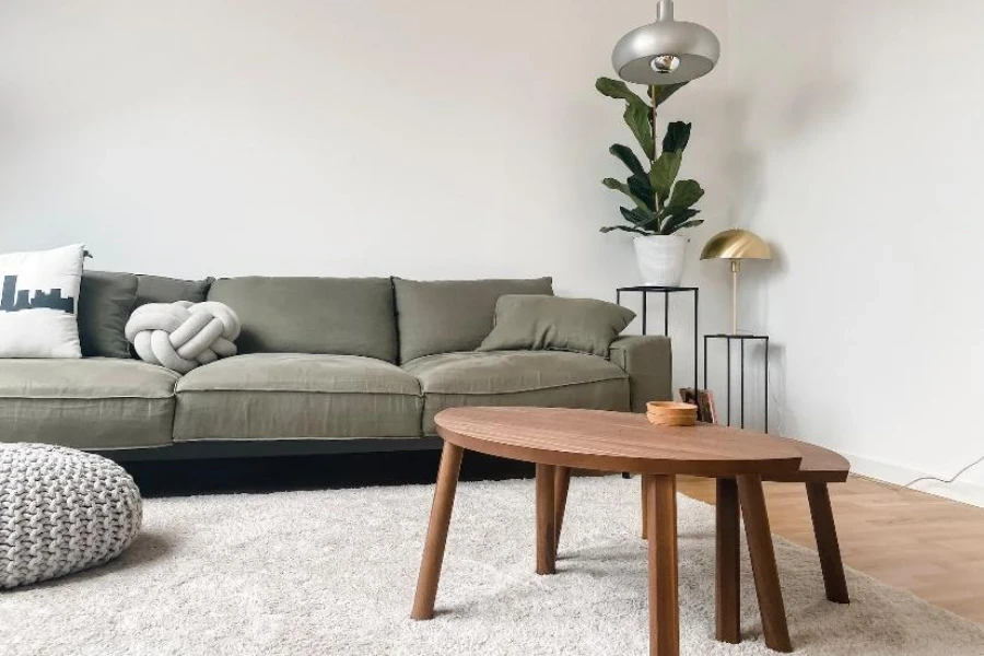 Living room couch with light gray knot pillow