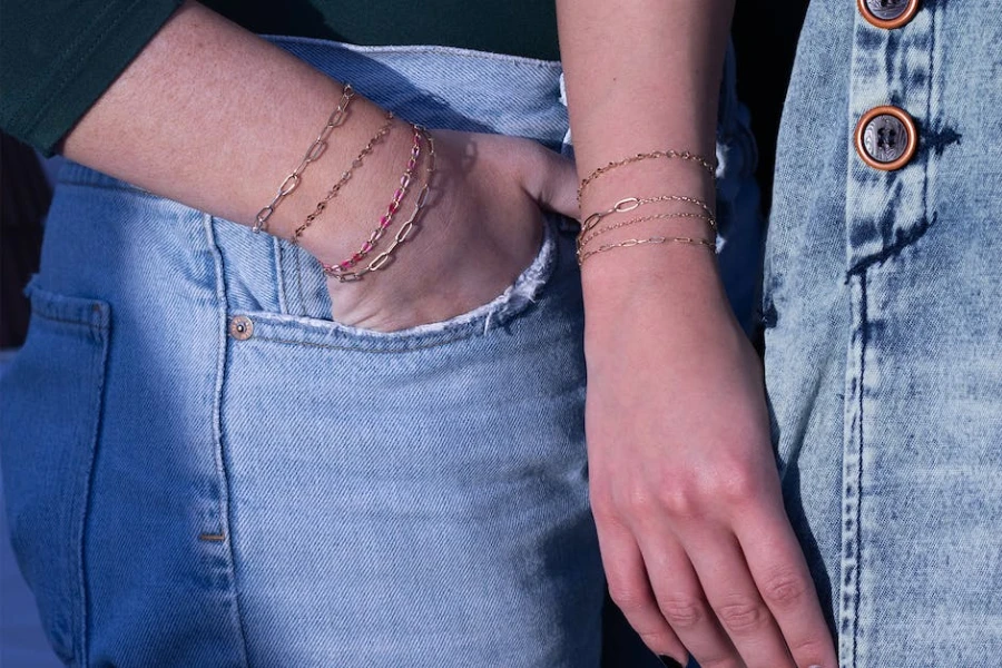 Multiple permanent bracelets on two hands