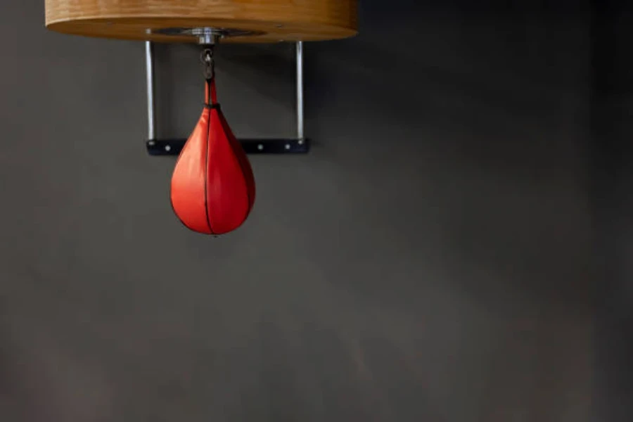 Bolsa de velocidad roja colgando de un soporte seguro en una pared