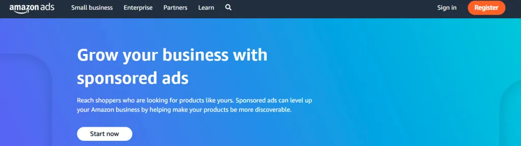Amazon reklam sitesinden ekran görüntüsü