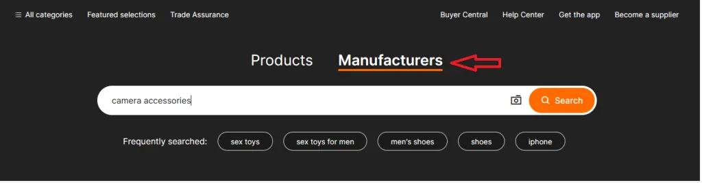 Searching for manufacturers on Alibaba.com by product categories