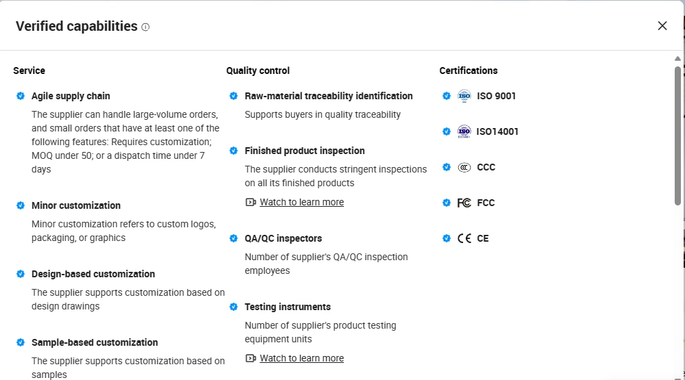 Services and product certifications provided by a manufacturer