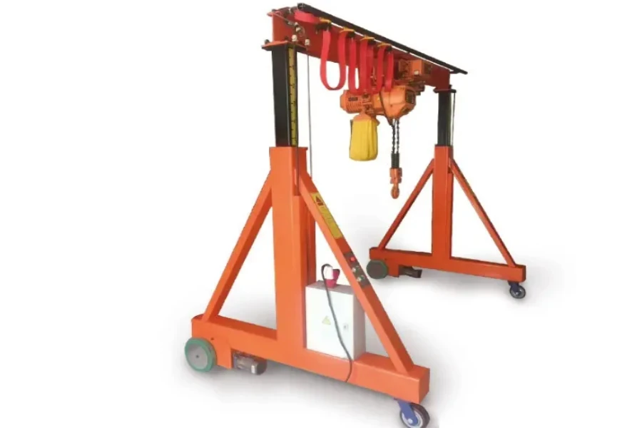 Small adjustable mobile gantry crane with electric motor