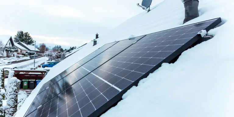 solar panel at rooftop with snow