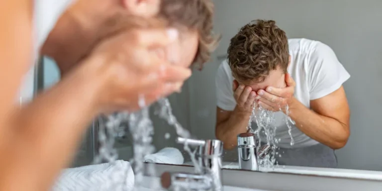 two men wash their faces